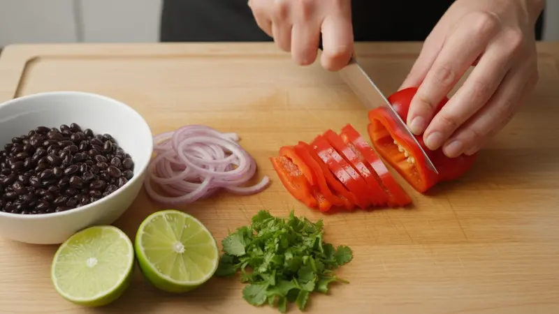 Prep vegetables and beans