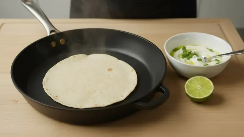 Make lime-yogurt sauce and warm tortillas