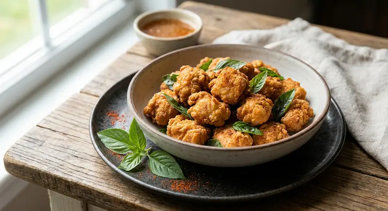 Air Fryer Taiwanese Popcorn Chicken with Thai Basil