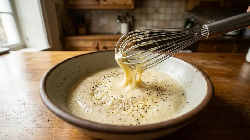 Whisk eggs and cheese
