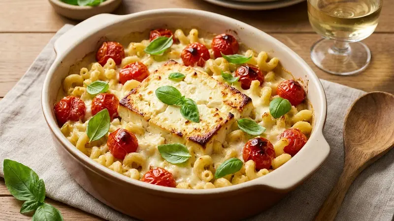 Baked Feta Pasta with Roasted Cherry Tomatoes and Fresh Basil (Viral Baked Feta Trend)
