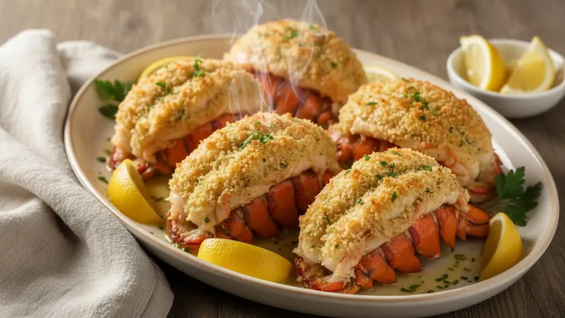 Baked Lobster Scampi with Garlic Breadcrumb Topping