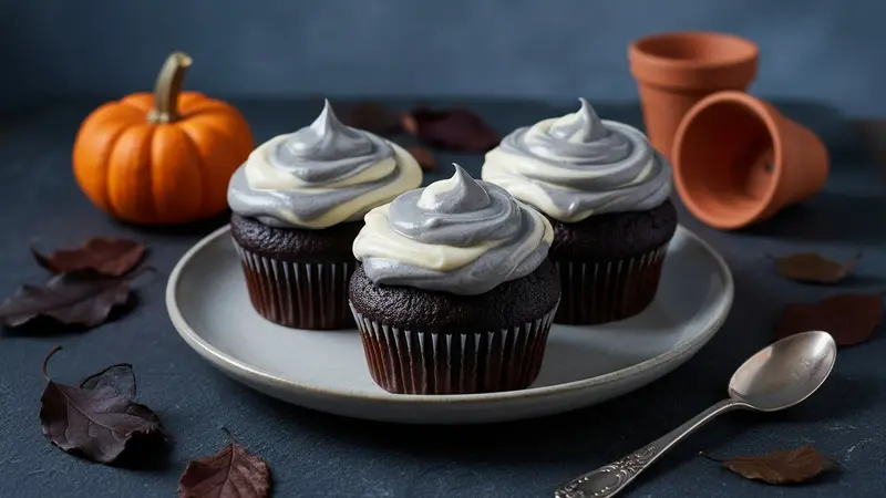 Black Velvet Halloween Cupcakes with Cream Cheese Swirl