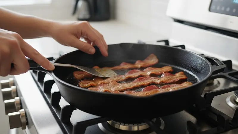 Cook the bacon until crisp