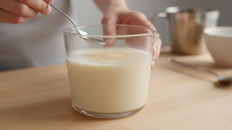 Warm milk and proof the yeast