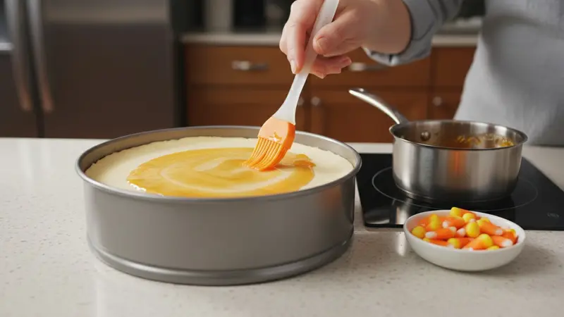 Glaze, decorate with candy corn, chill and slice