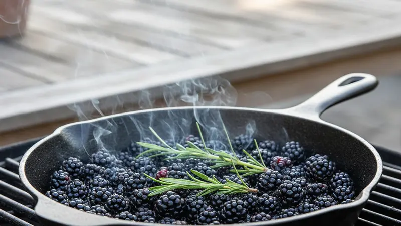 Caramelize blackberries and smoke rosemary on the grill