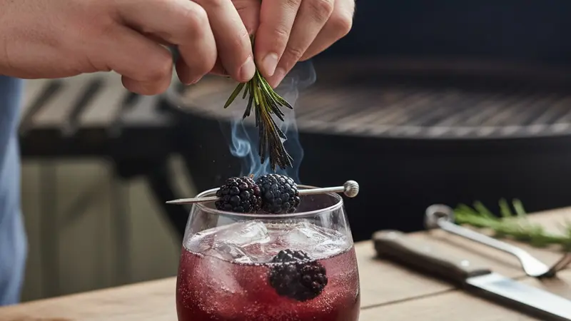Top, garnish with charred rosemary, and serve