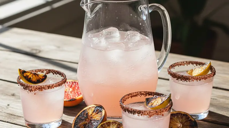 Charred-Citrus Mezcal Paloma with Mesquite-Smoked Salt Rim (Pitcher for Cookouts)