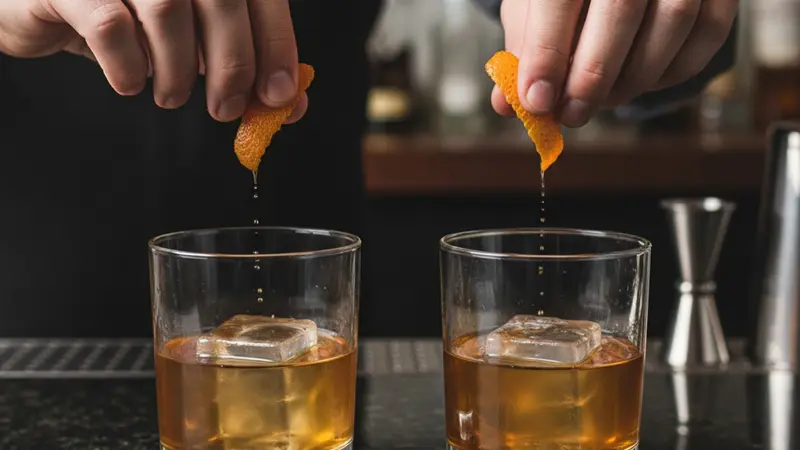Express and add the grilled orange peel garnish
