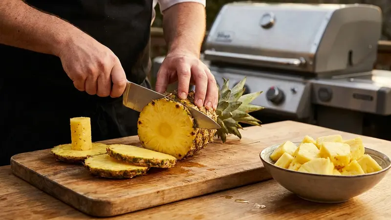 Prep grill and pineapple