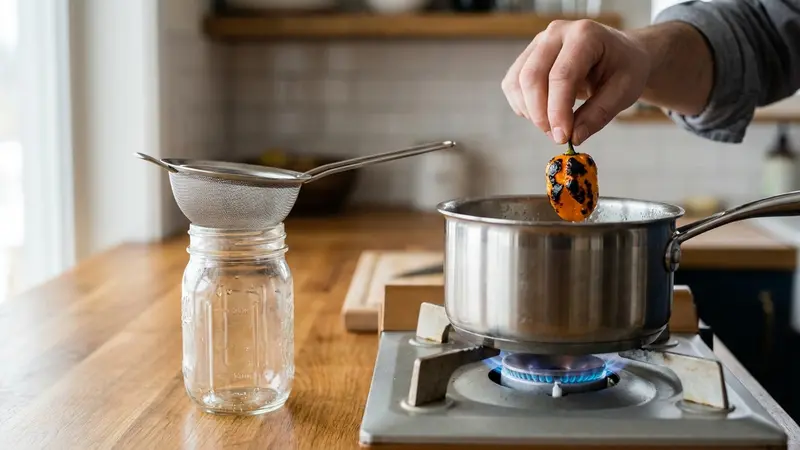 Make charred-habanero simple syrup (temper the heat)