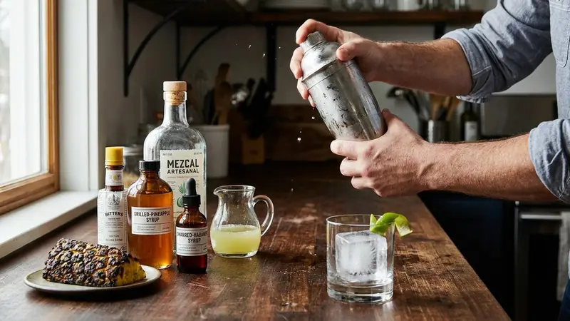 Build the Charred Pineapple Mezcal Smash (per cocktail)