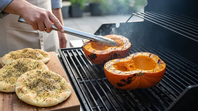 Char the pumpkin and grill the za'atar pita