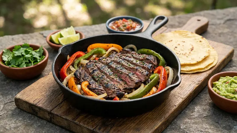 Charred Steak Fajitas with Citrus Marinade and Sizzling Peppers