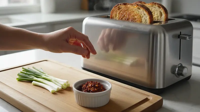 Toast the bread and prep scallions