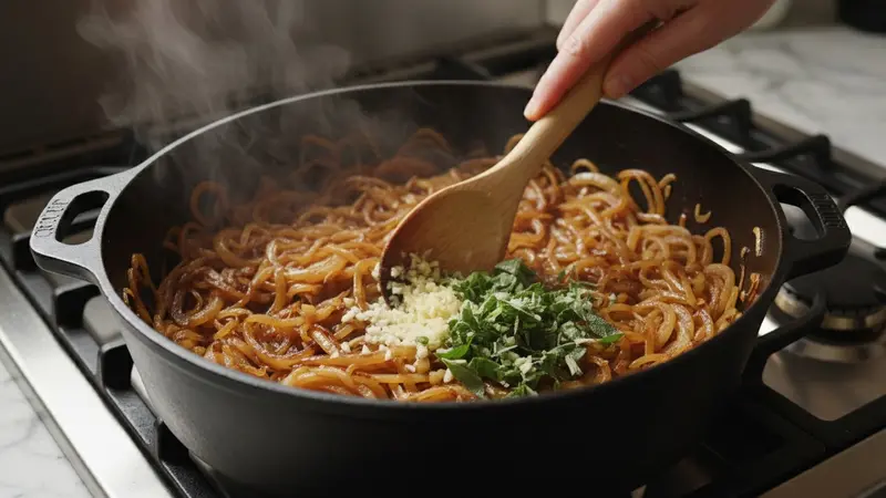 Caramelize the onions and aromatics
