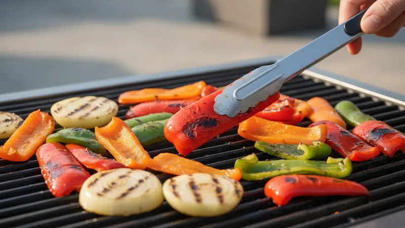Char the peppers and onions