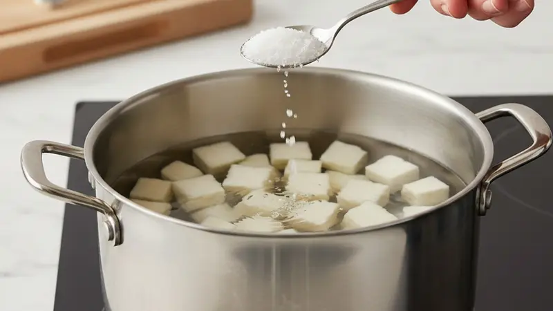 Peel and cube the celeriac; start the simmer