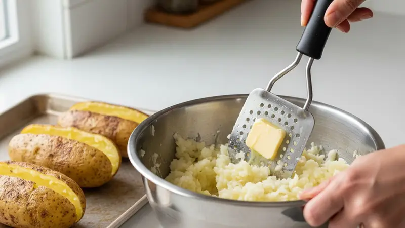 Halve, scoop and mash with butter