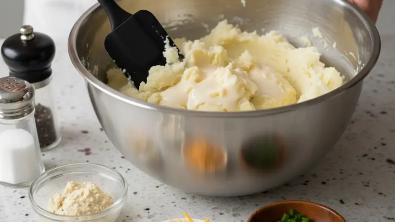 Enrich with cream, horseradish, cheddar and chives