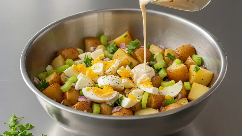 Combine vegetables, eggs and dressing