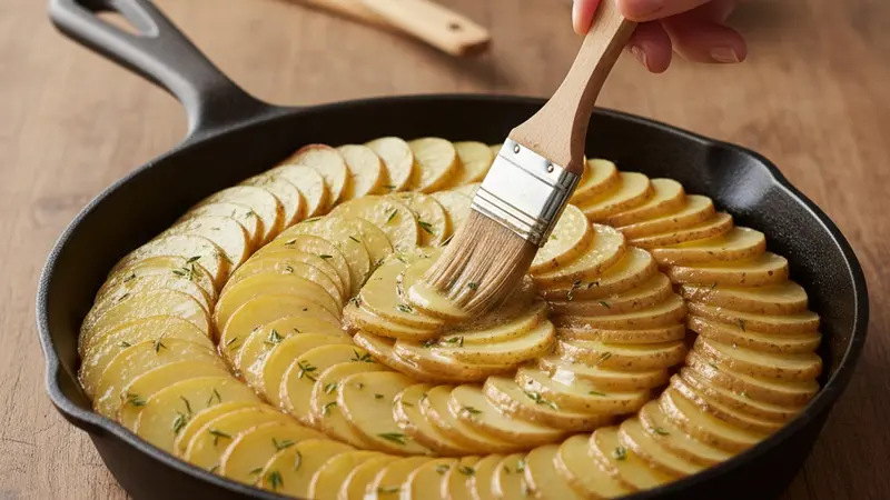 Assemble the potato layers in an ovenproof skillet