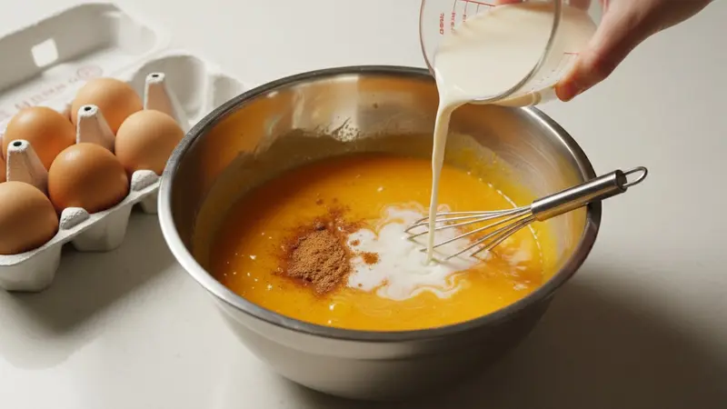 Add eggs and evaporated milk