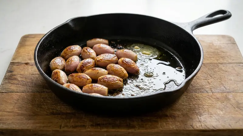 Brown shallots in butter and oil