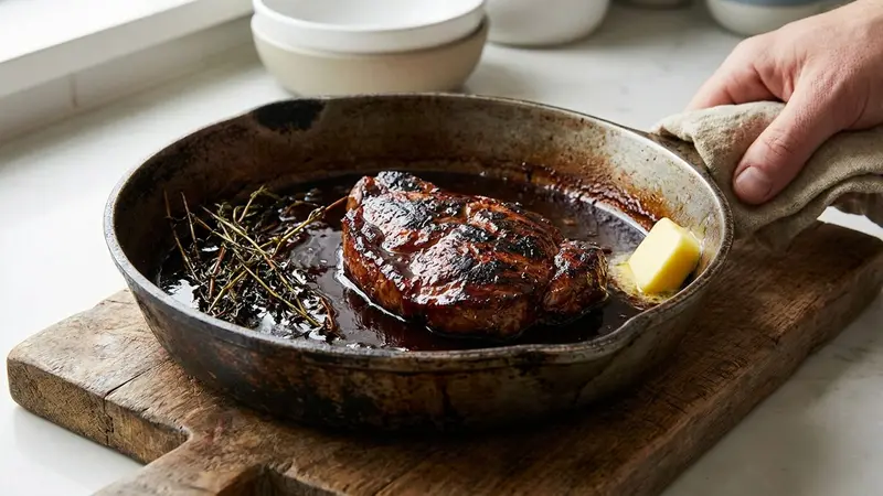 Reduce to a glossy sauce and finish with butter