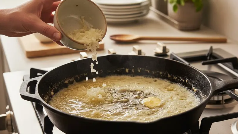 Sauté shallots in butter and pancetta fat