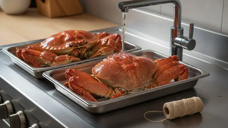 Prepare the whole crabs safely