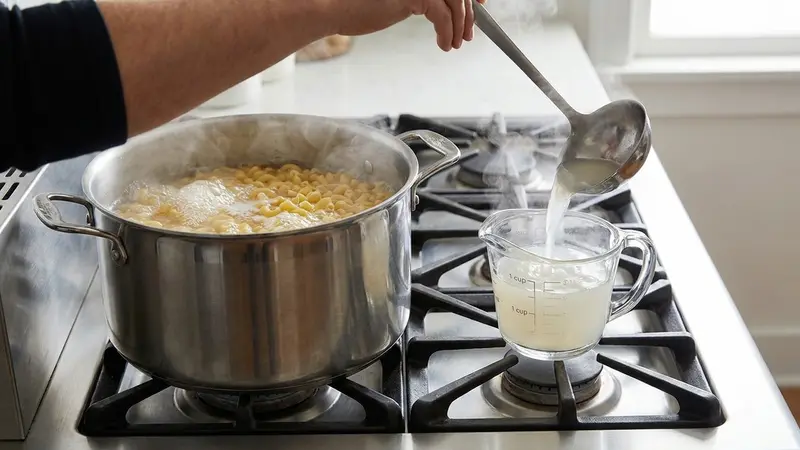 Boil the pasta, reserve cooking water