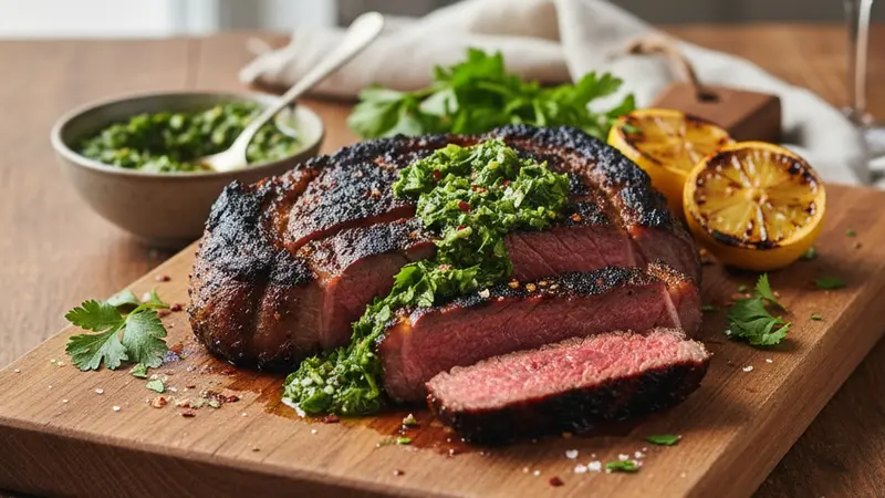 Coffee-Rubbed Grilled Flank Steak with Chimichurri