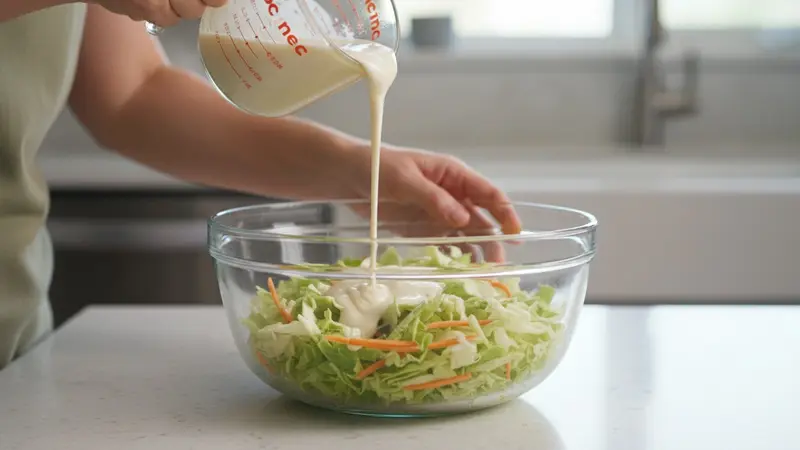 Toss vegetables with dressing