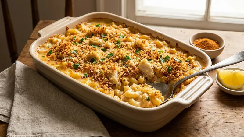 Creamy Crab Mac and Cheese with Old Bay Breadcrumb Topping