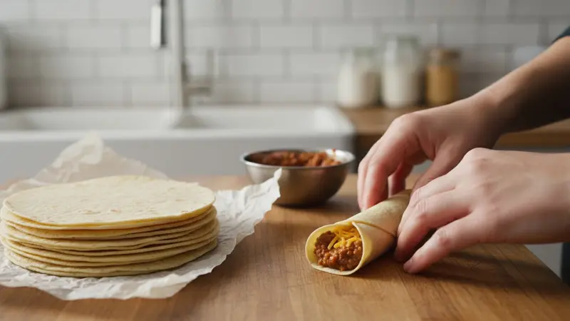 Warm tortillas and assemble taquito bites
