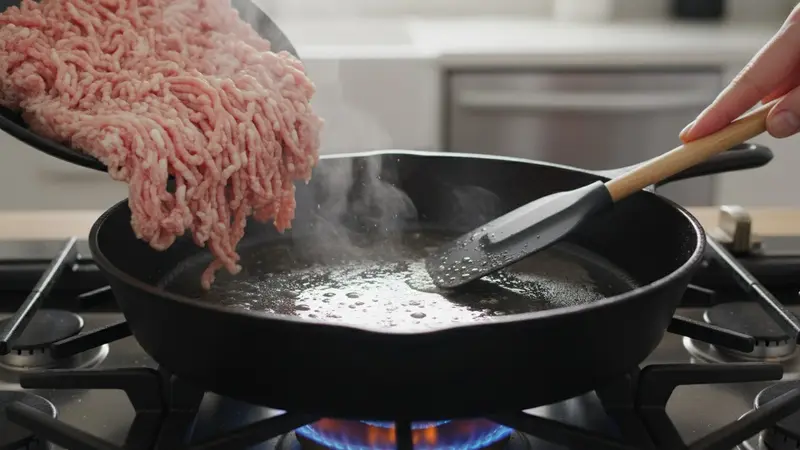 Brown and crisp the ground pork