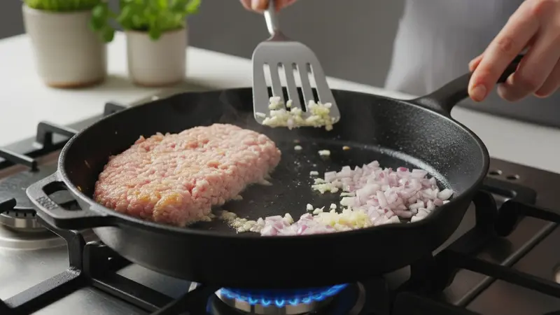Cook the aromatics into the pork