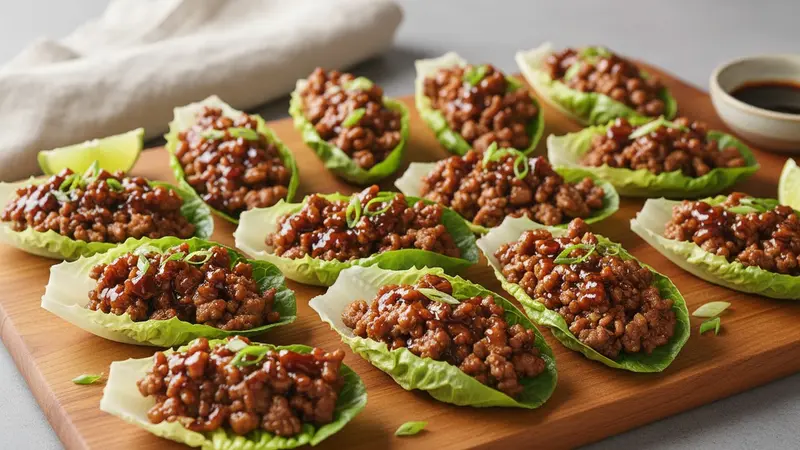 Crispy Ground Pork Lettuce Wraps with Hoisin and Lime