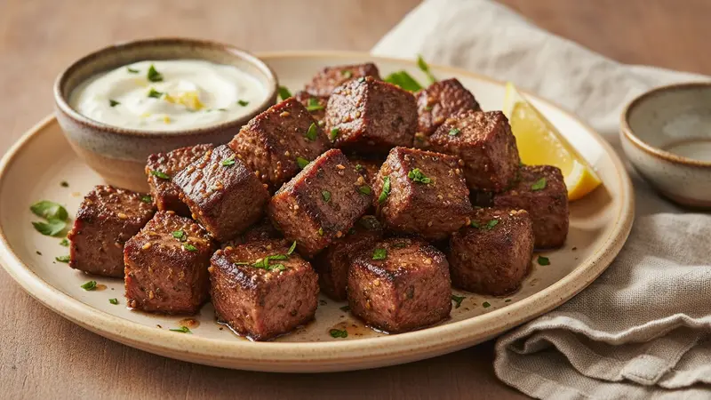Crispy Skillet Steak Bites with Parmesan Dip