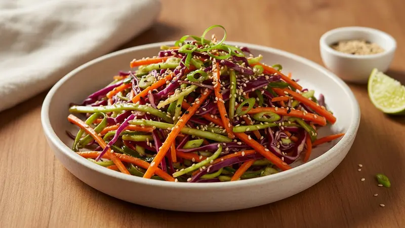 Crunchy Asian Sesame Slaw with Sriracha Lime Dressing