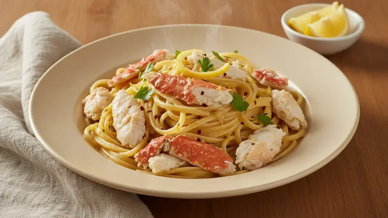 Dungeness Crab Linguine in White Wine Garlic Sauce