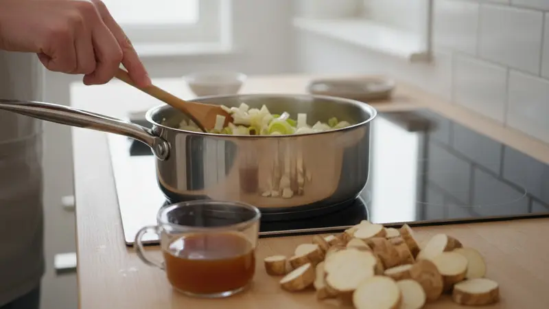 Cook sunchokes and build the purée