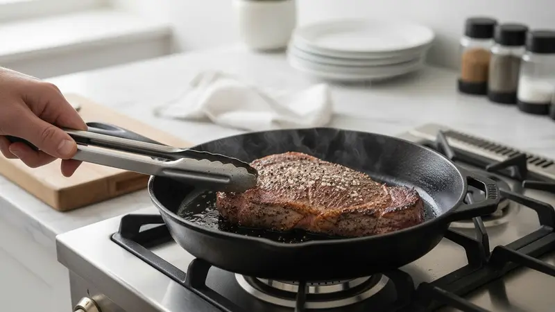 Season and cook the flank steak (grill or stovetop)