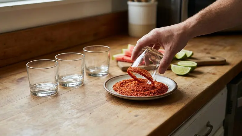 Prep the Tajín rim and garnishes