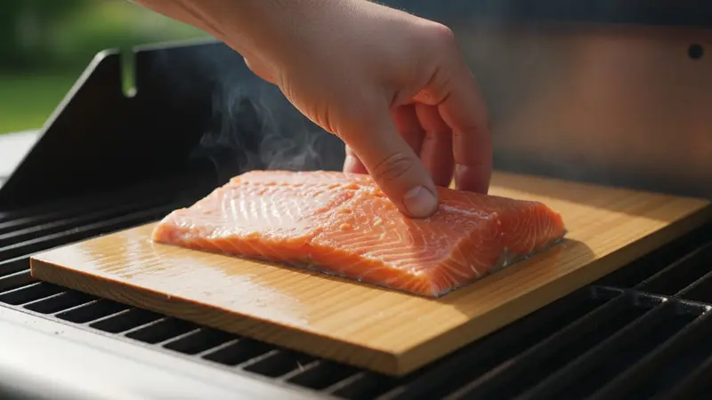 Place salmon on the soaked plank and grill
