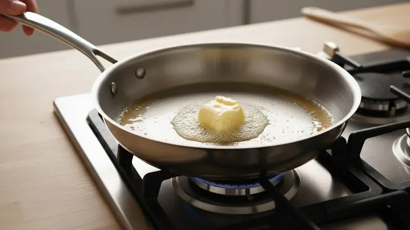 Warm the skillet and melt the butter
