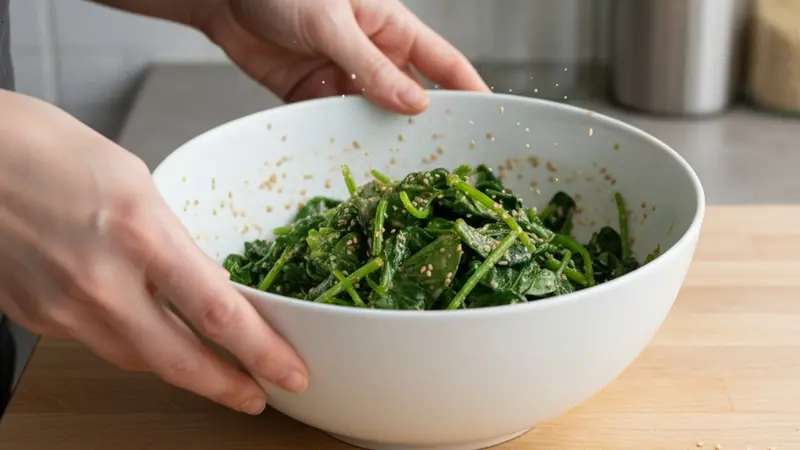 Toss spinach with dressing