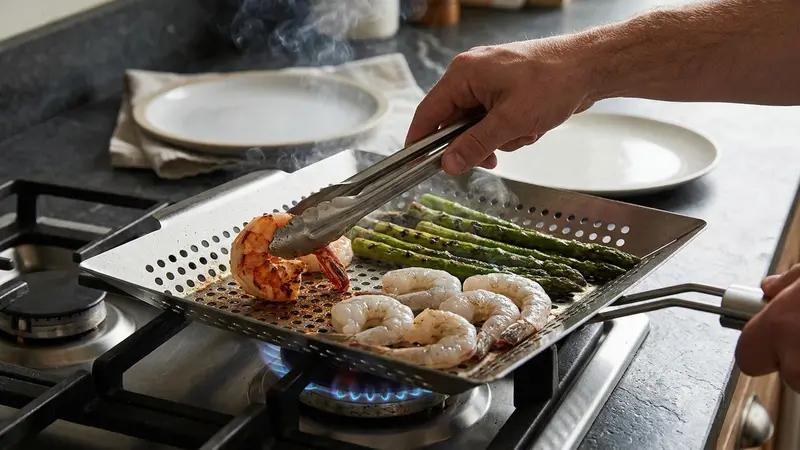 Grill asparagus and shrimp